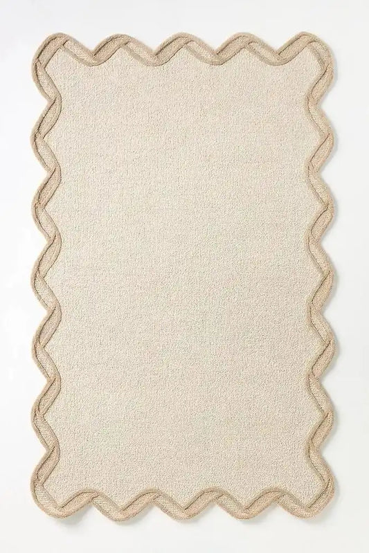 Luxury Hand Tufted Solid Wool Carpet | Scalloped Border Area Rug with Natural Latex Anti-Skid Backing