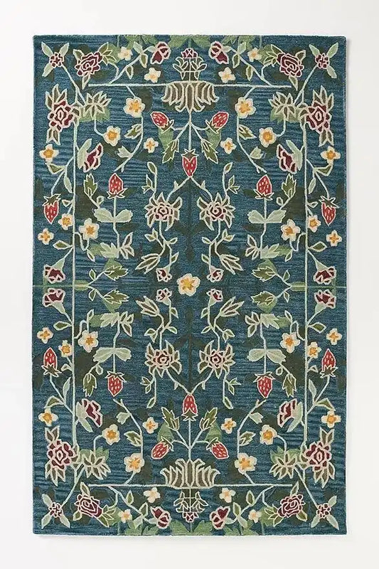 Luxury Hand Tufted Floral Wool Carpet | Traditional Botanical Area Rug with Natural Latex Anti-Skid Backing