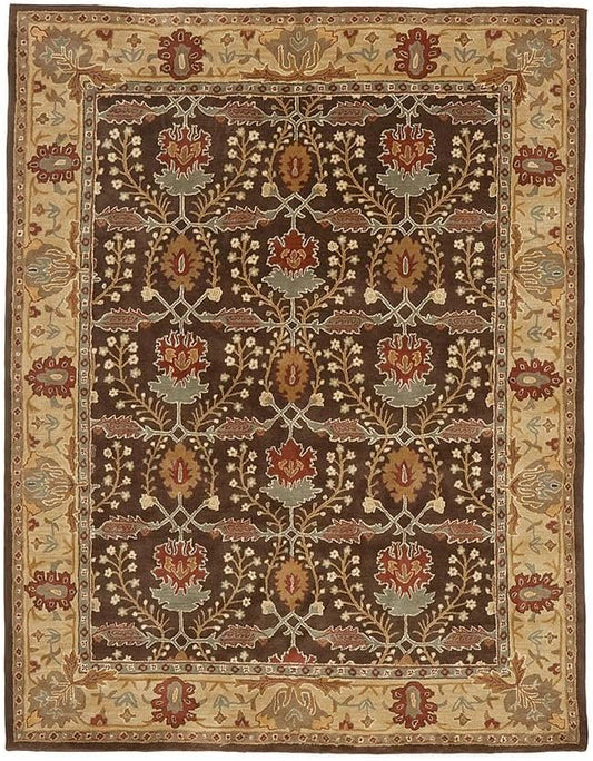 Persian Floral Wool Rug β Chocolate Brown, Beige & Sage