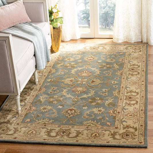 Persian Floral Vine Wool Rug β Sage Blue & Cream