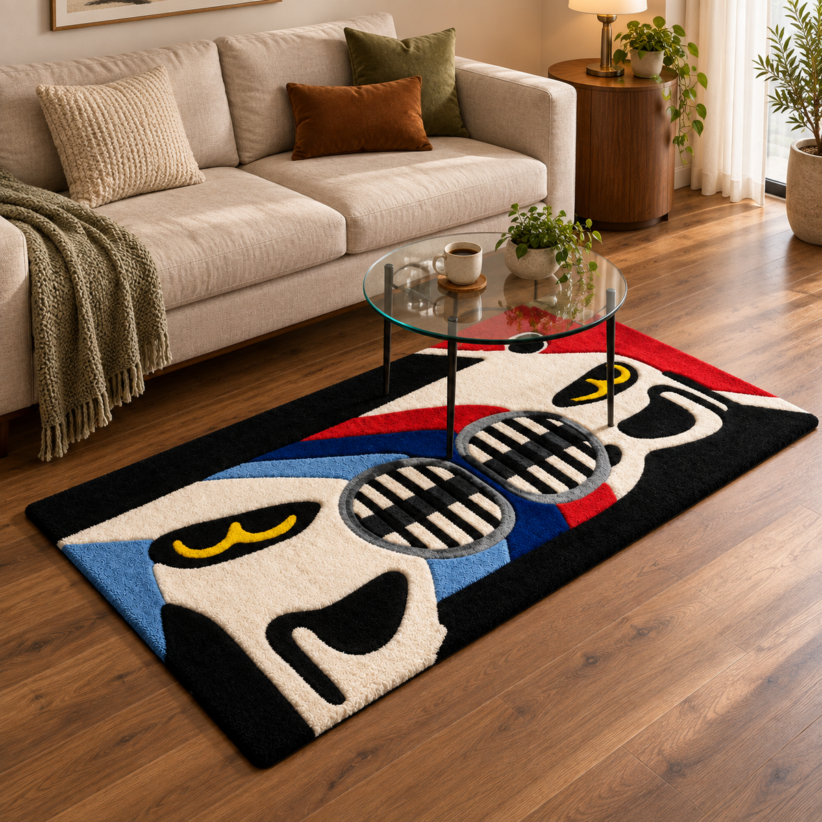 BMW Inspired Hand Tufted Wool Rug – Red Blue Black Car Theme Runner Rug