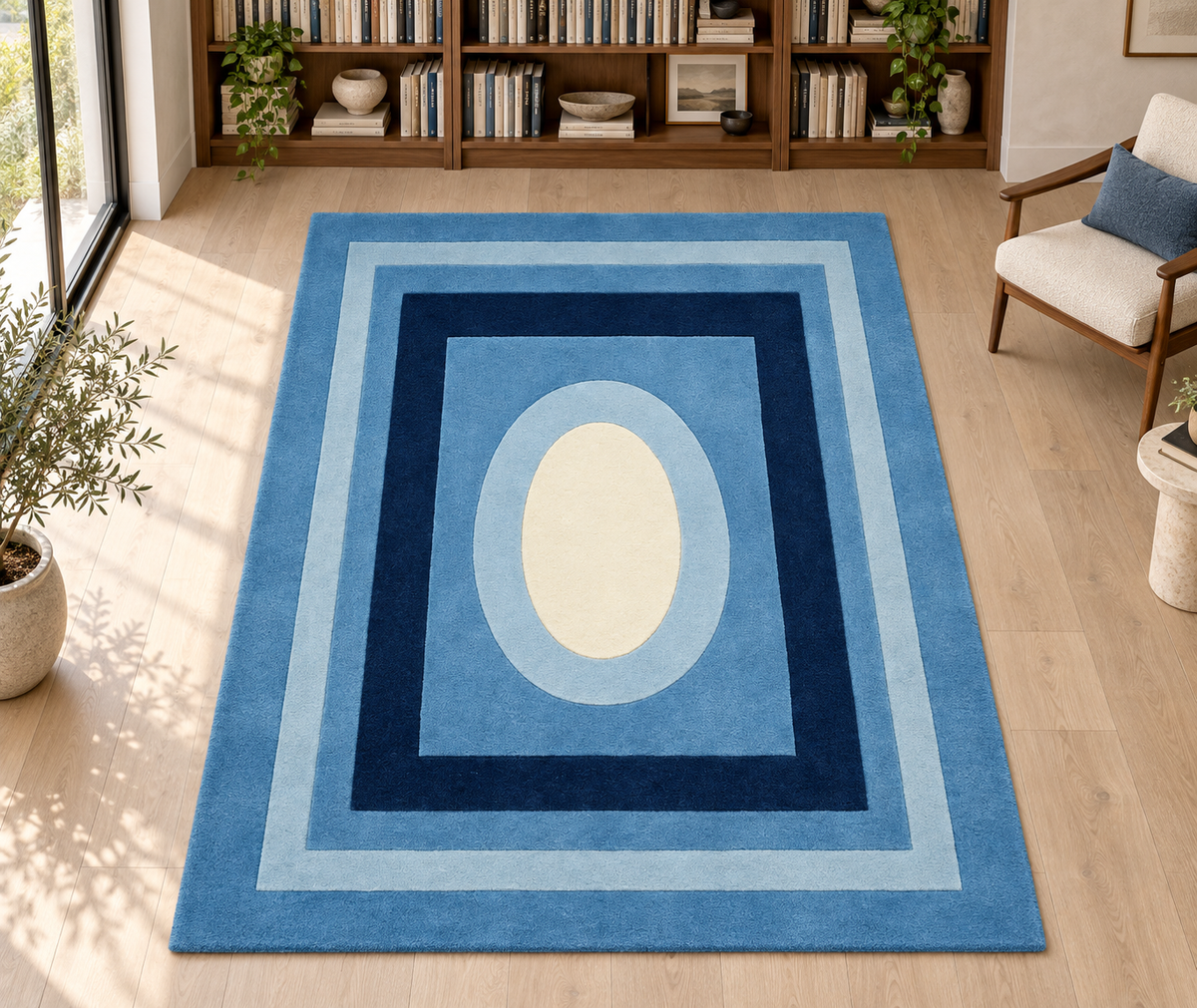 Hand Tufted Blue Geometric Wool Rug – Modern Luxury Area Carpet