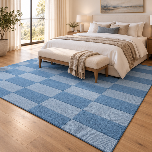 Blue Checkerboard Hand Tufted Wool Rug β Light Blue Geometric Area Rug