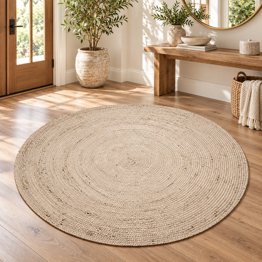 Round Natural Beige Jute Area Rug β Braided Circular Rug for Entryway, Living Room & Bedroom