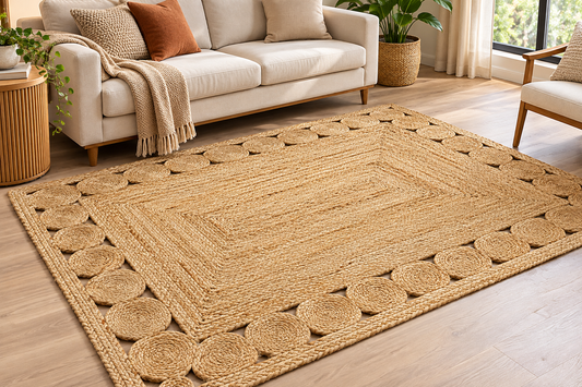 Natural Braided Jute Area Rug β Rectangular Medallion Border Rug for Living Room, Bedroom & Boho Home Decor
