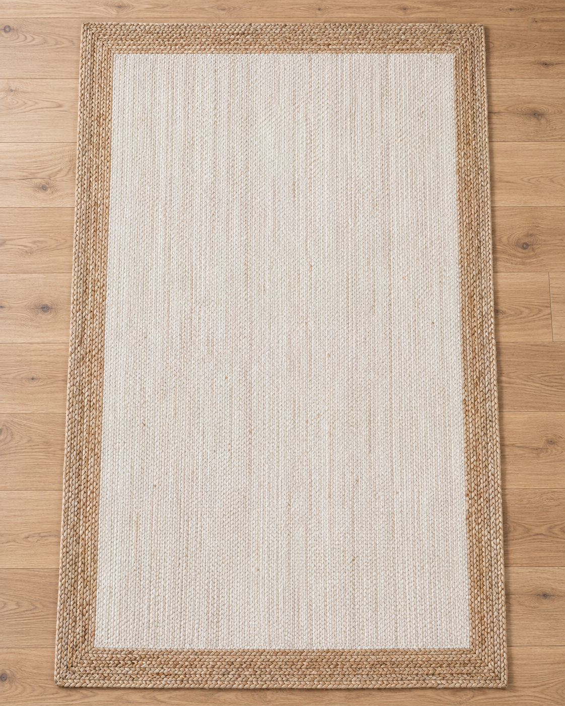 Ivory & Natural Jute Area Rug β Rectangular Braided Border Rug for Living Room, Bedroom & Modern Home Decor