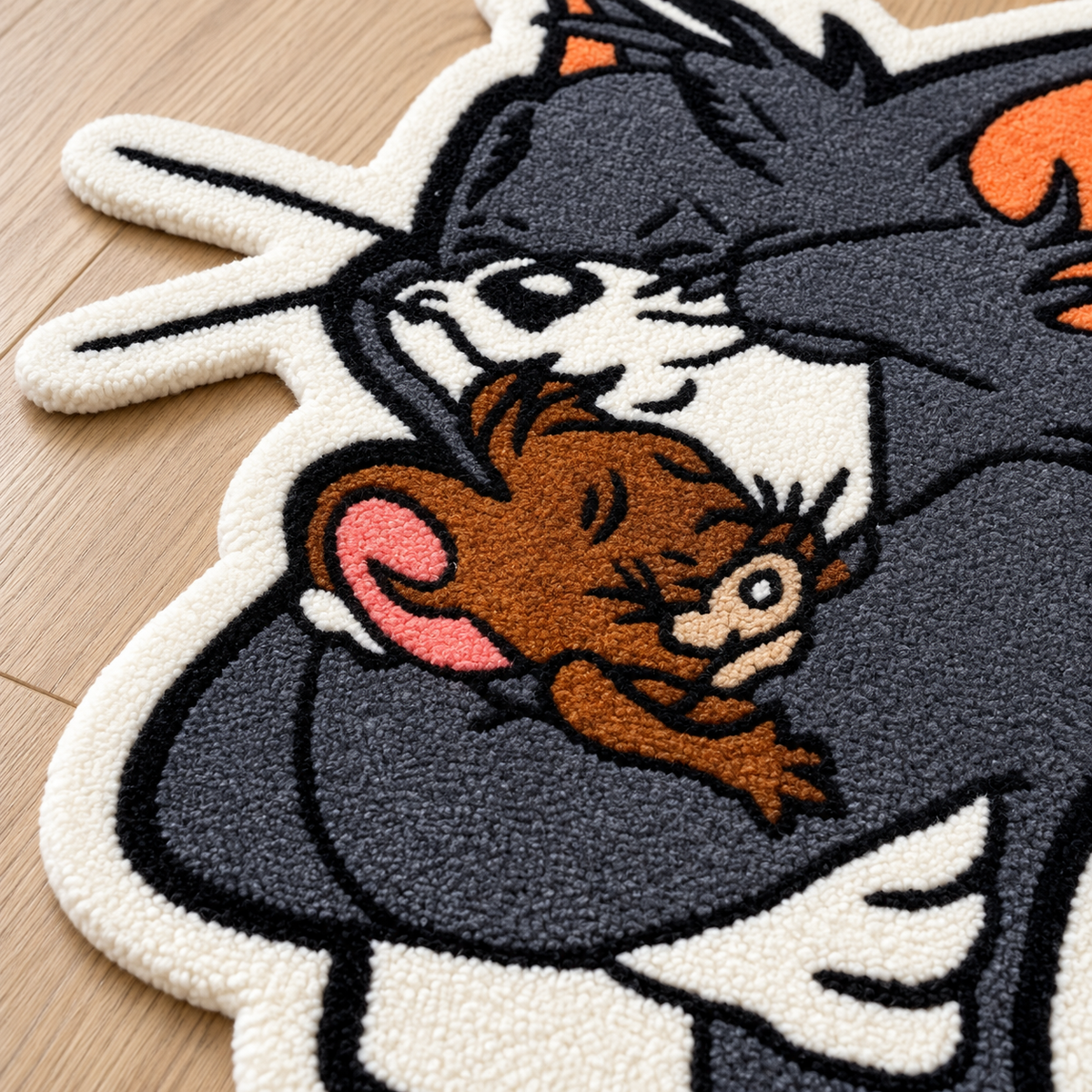 Tom & Jerry Inspired Hand Tufted Wool Rug – Cartoon Character Irregular Shape Rug