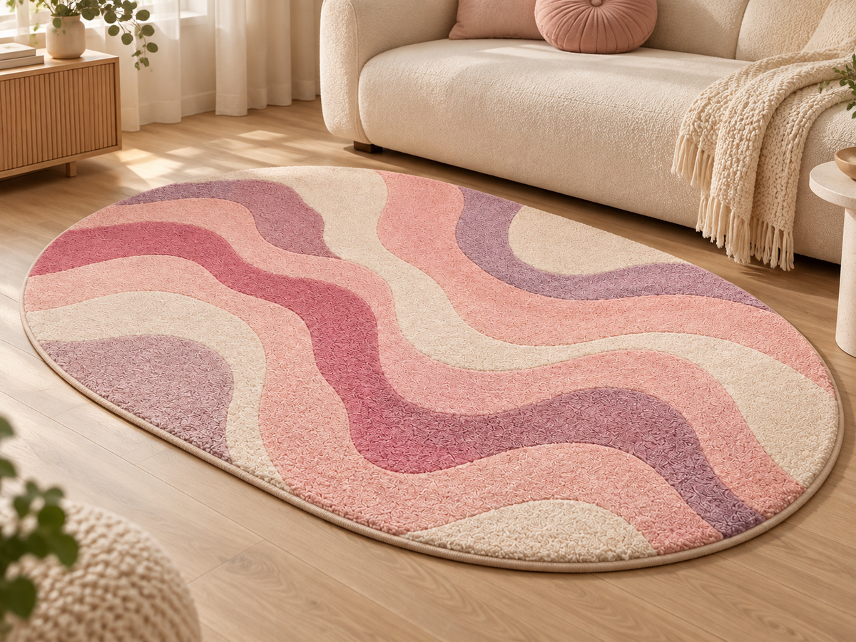Hand Tufted Wool Rug, Pink & Mauve Wavy Abstract Rug