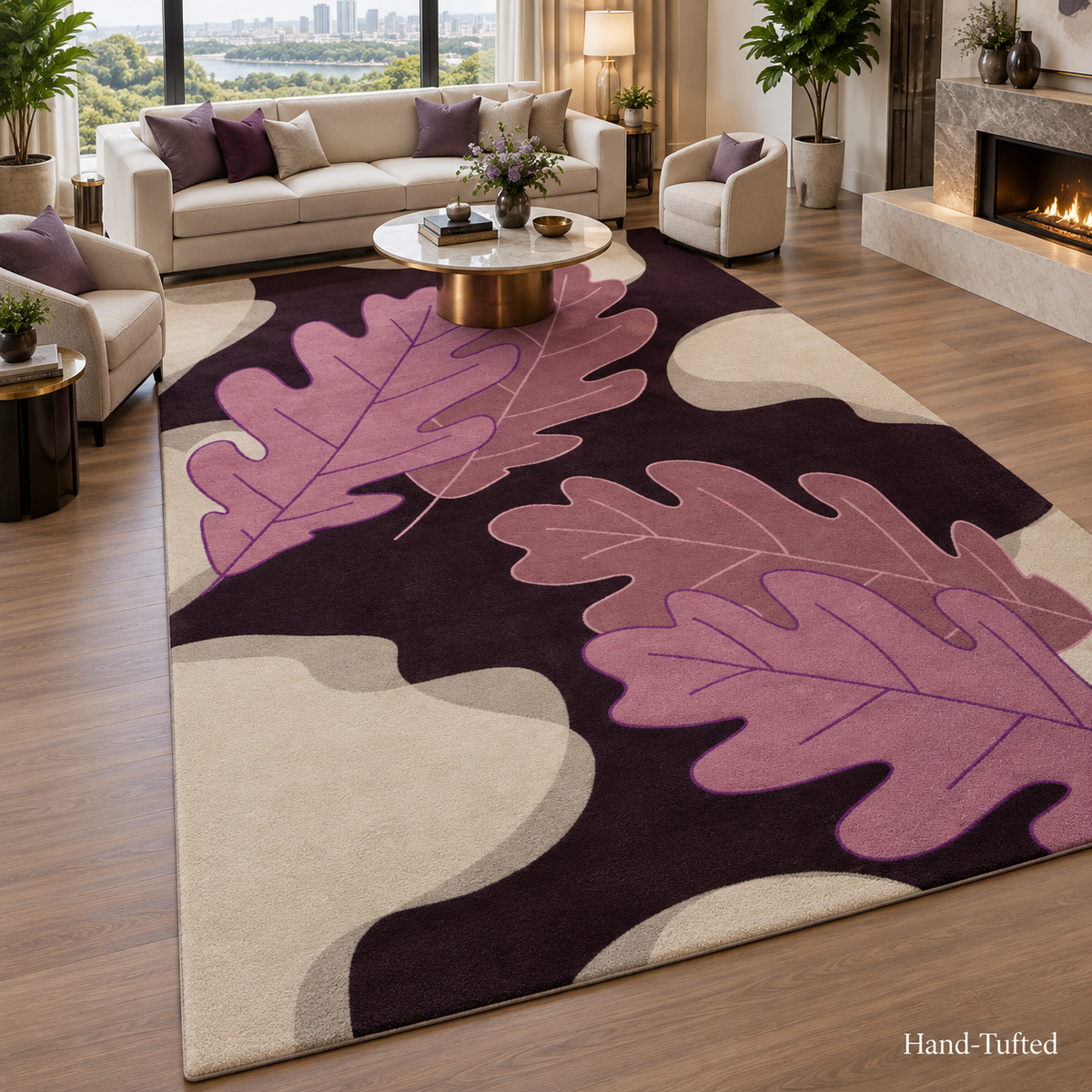 Hand Tufted Charcoal Geometric Grid Wool Carpet