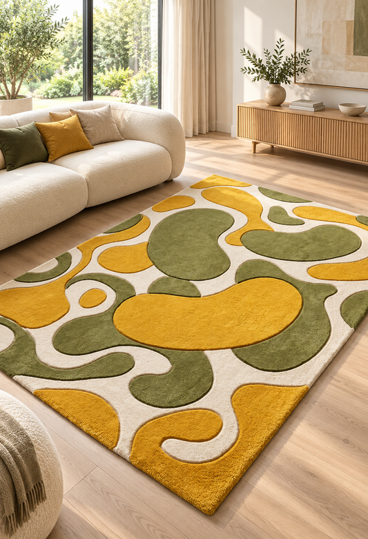 Olive and Mustard Botanical hand-tufted rug, image 1