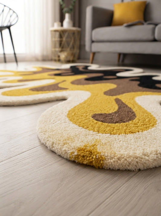 Yellow and Brown Paint Splash hand-tufted rug, image 1