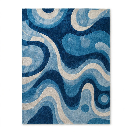 Hand Tufted Artisan Floral Block Print Wool Rug - View 2