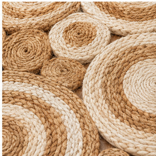 Round Natural & Ivory Jute Circle Rug β Braided Geometric Medallion Area Rug for Living Room & Bedroom