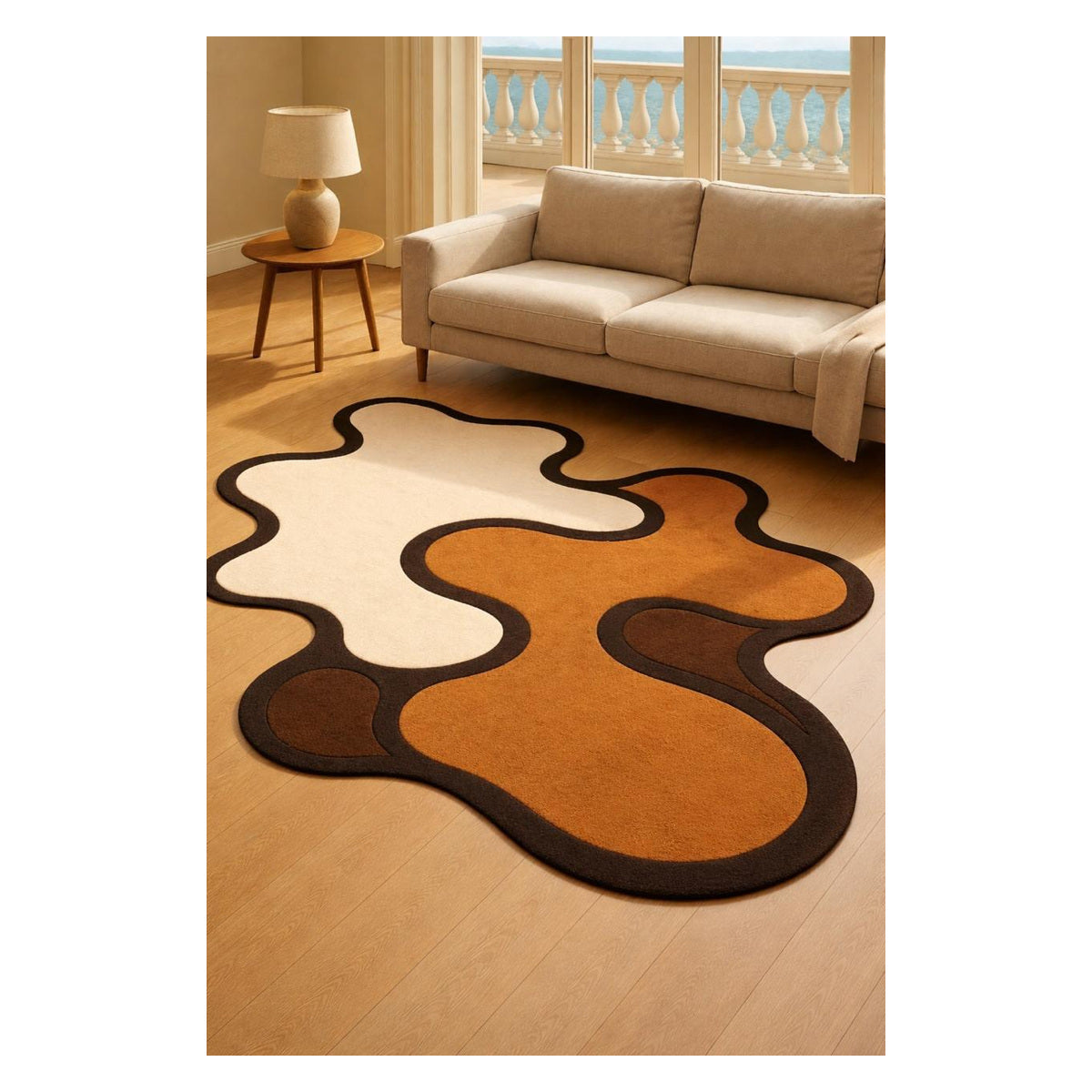 Caramel Brown Organic Squiggle Freeform Rug