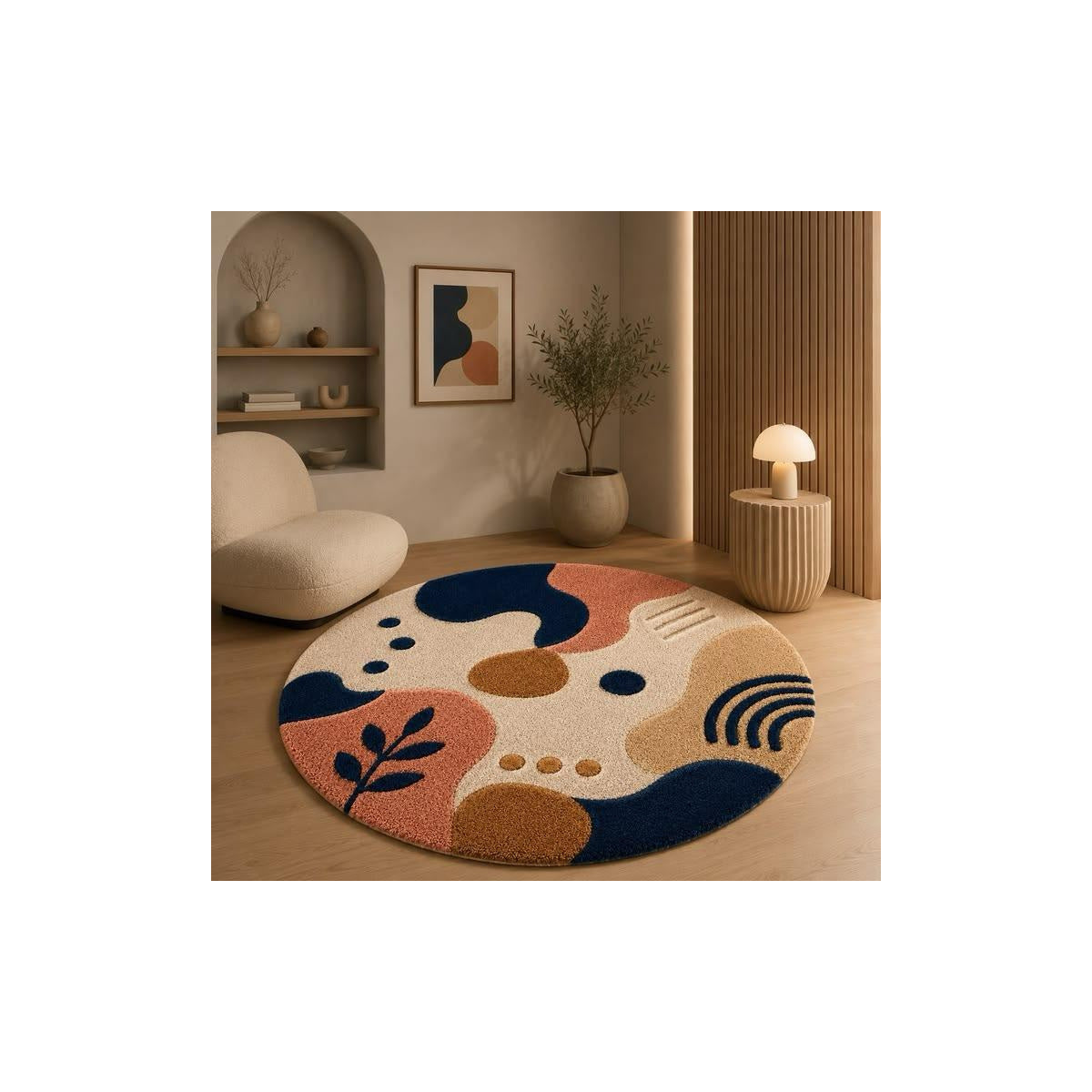 Peach Navy Abstract Pebble Artistic Rug