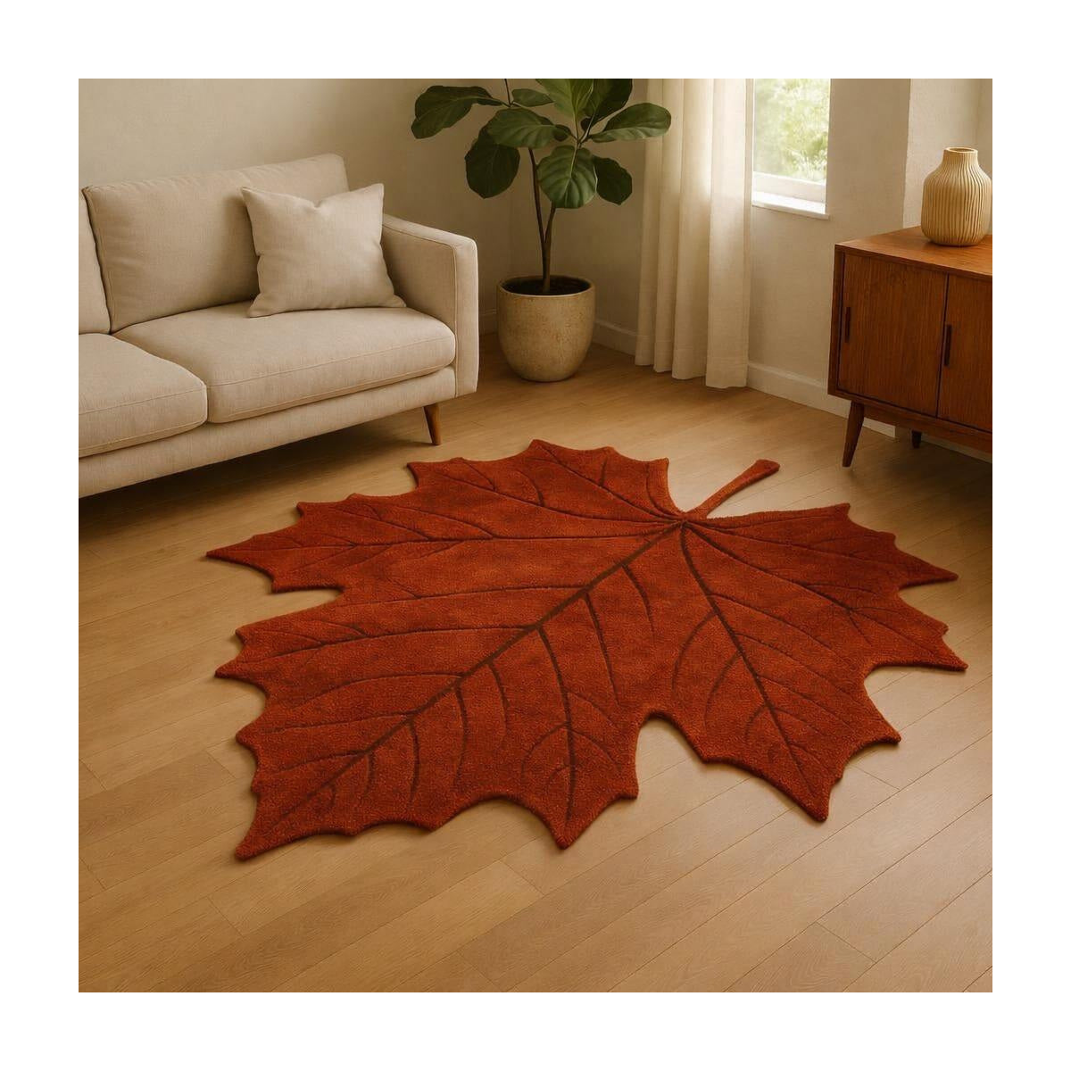 Rust Maple Leaf Sculpted Freeform Rug