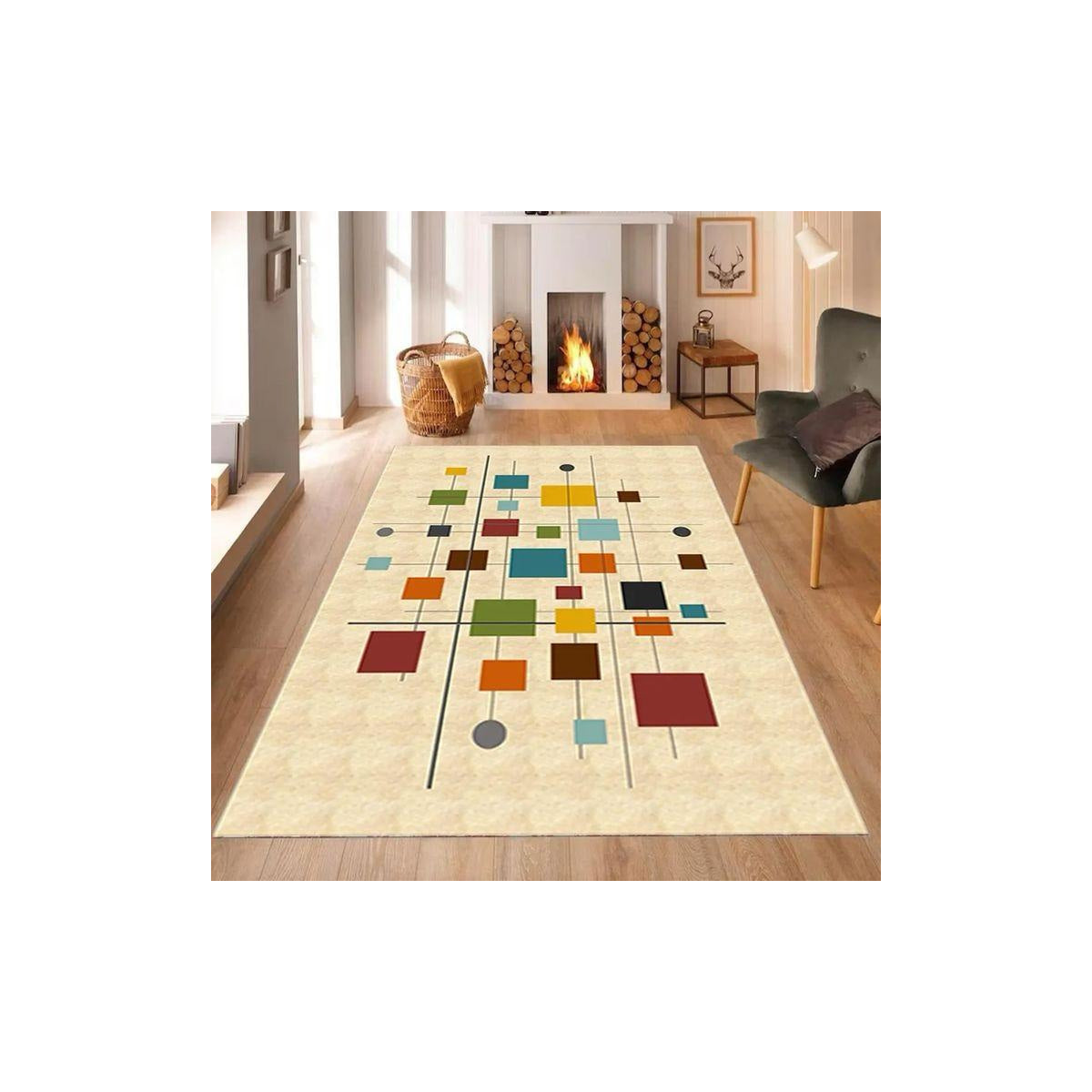 Colourful Mosaic Speckle Cream Modern Rug