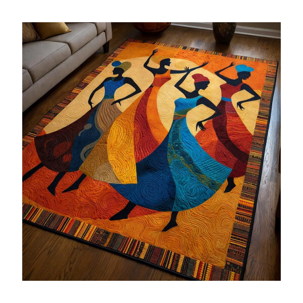 Vibrant Folk Dancers Artistic Statement Rug