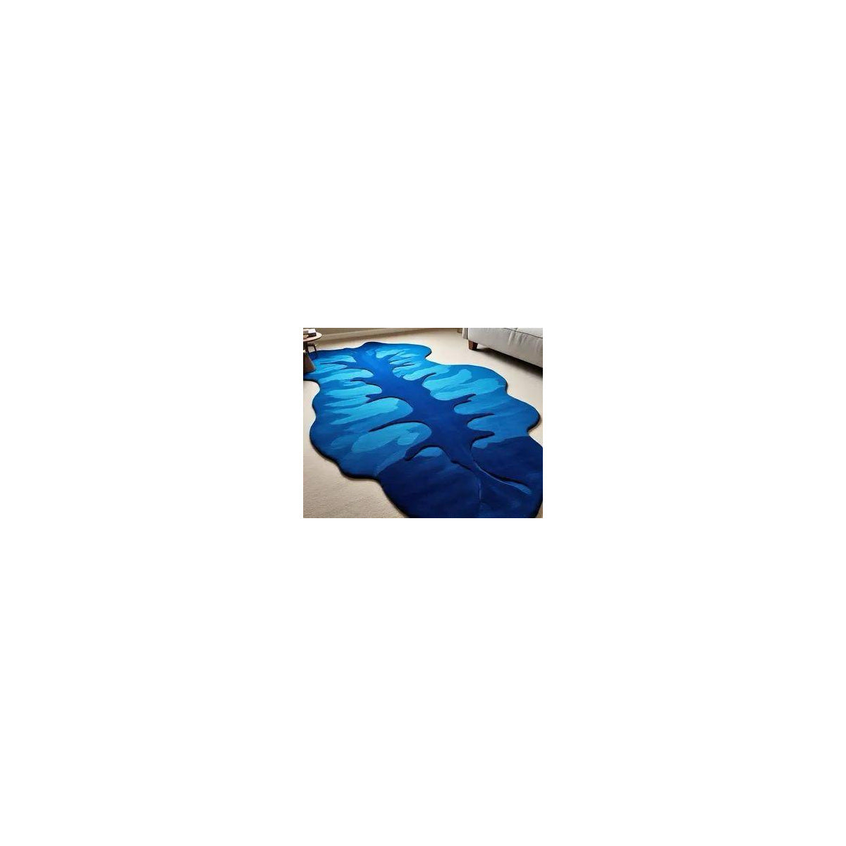 Royal Blue Botanical Leaf Sculpted Rug