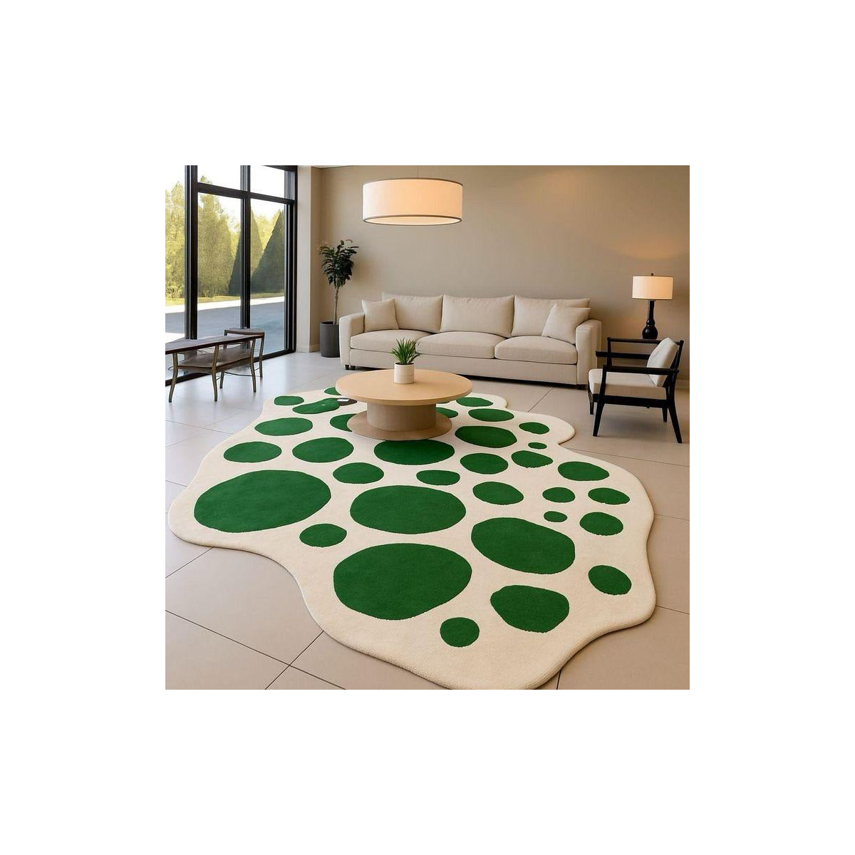 Green Pebble Island Sculpted Freeform Rug