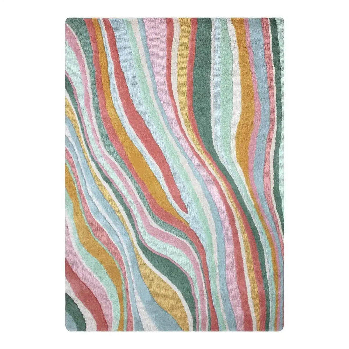 Luxury Hand Tufted Abstract Wave Wool Carpet | Multicolor Modern Area Rug with Natural Latex Anti-Skid Backing