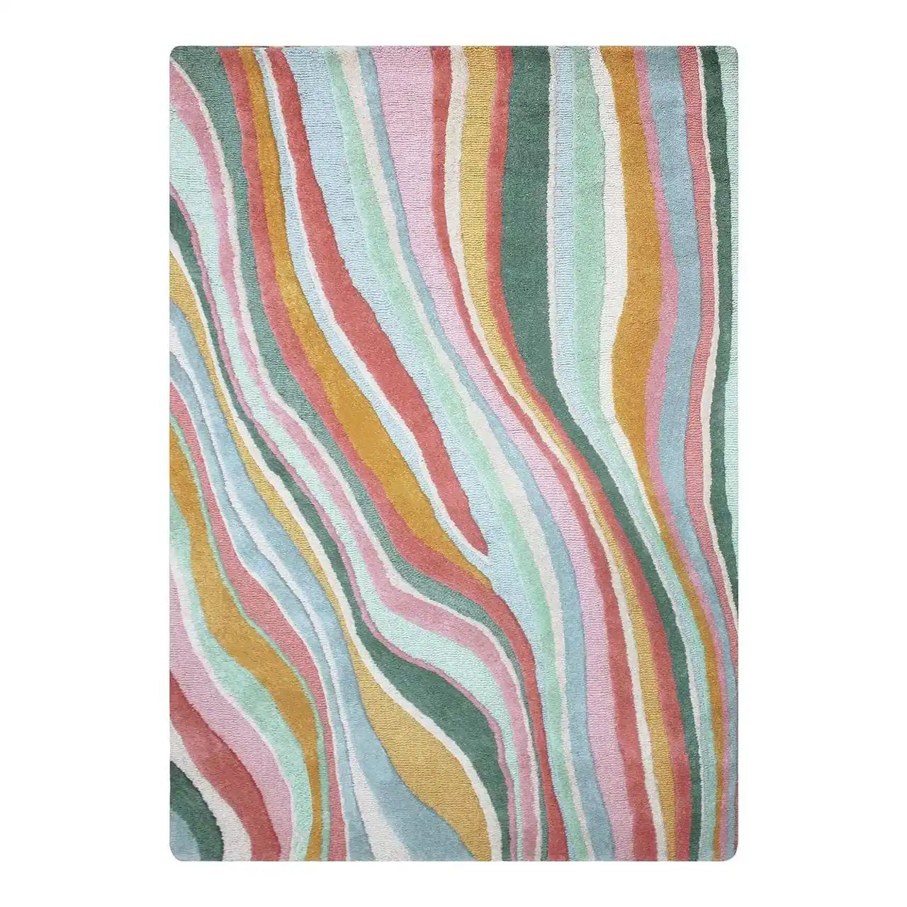 Luxury Hand Tufted Abstract Wave Wool Carpet | Multicolor Modern Area Rug with Natural Latex Anti-Skid Backing
