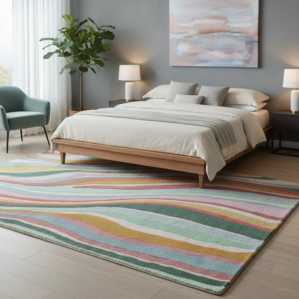 Luxury Hand Tufted Abstract Wave Wool Carpet | Multicolor Modern Area Rug with Natural Latex Anti-Skid Backing