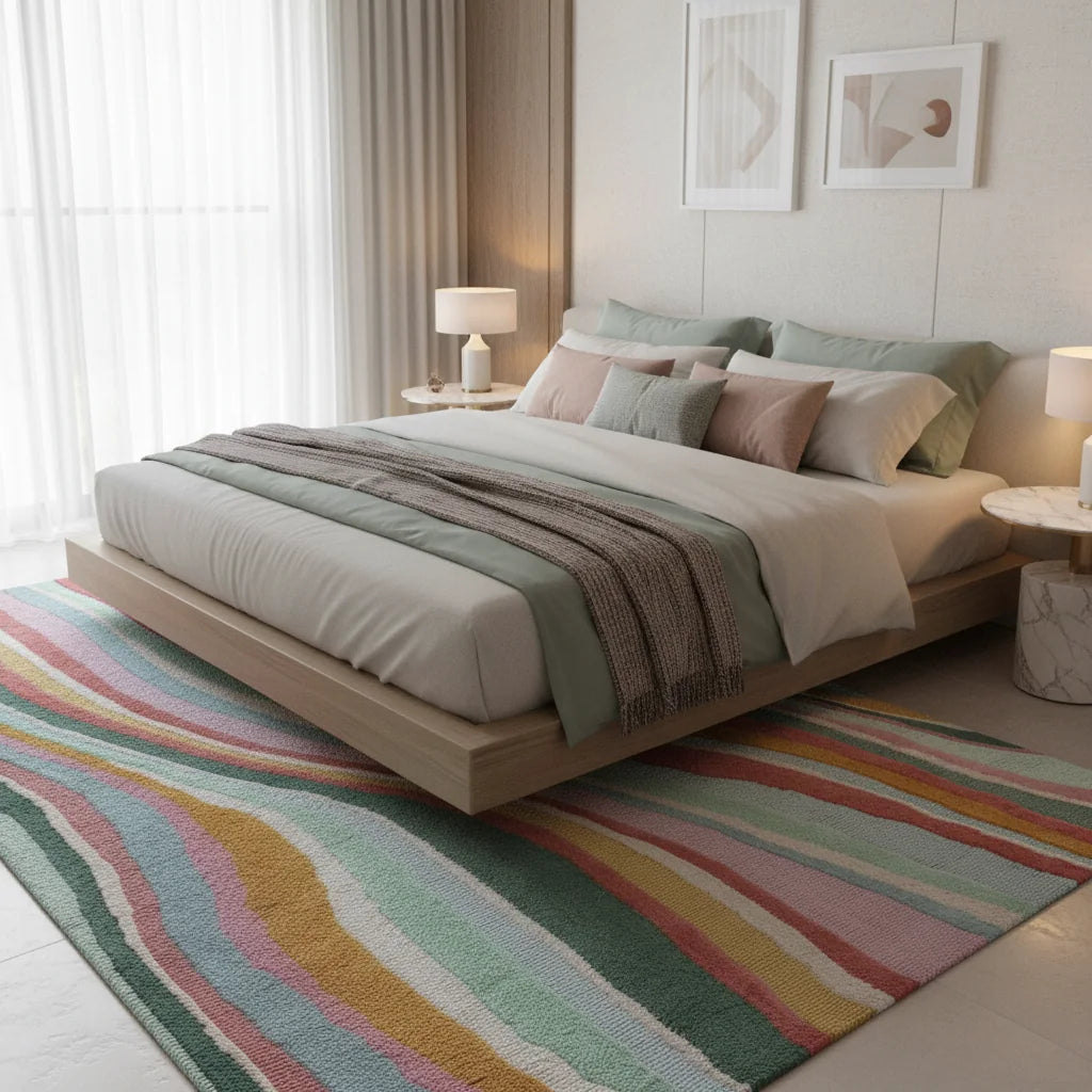 Luxury Hand Tufted Abstract Wave Wool Carpet | Multicolor Modern Area Rug with Natural Latex Anti-Skid Backing