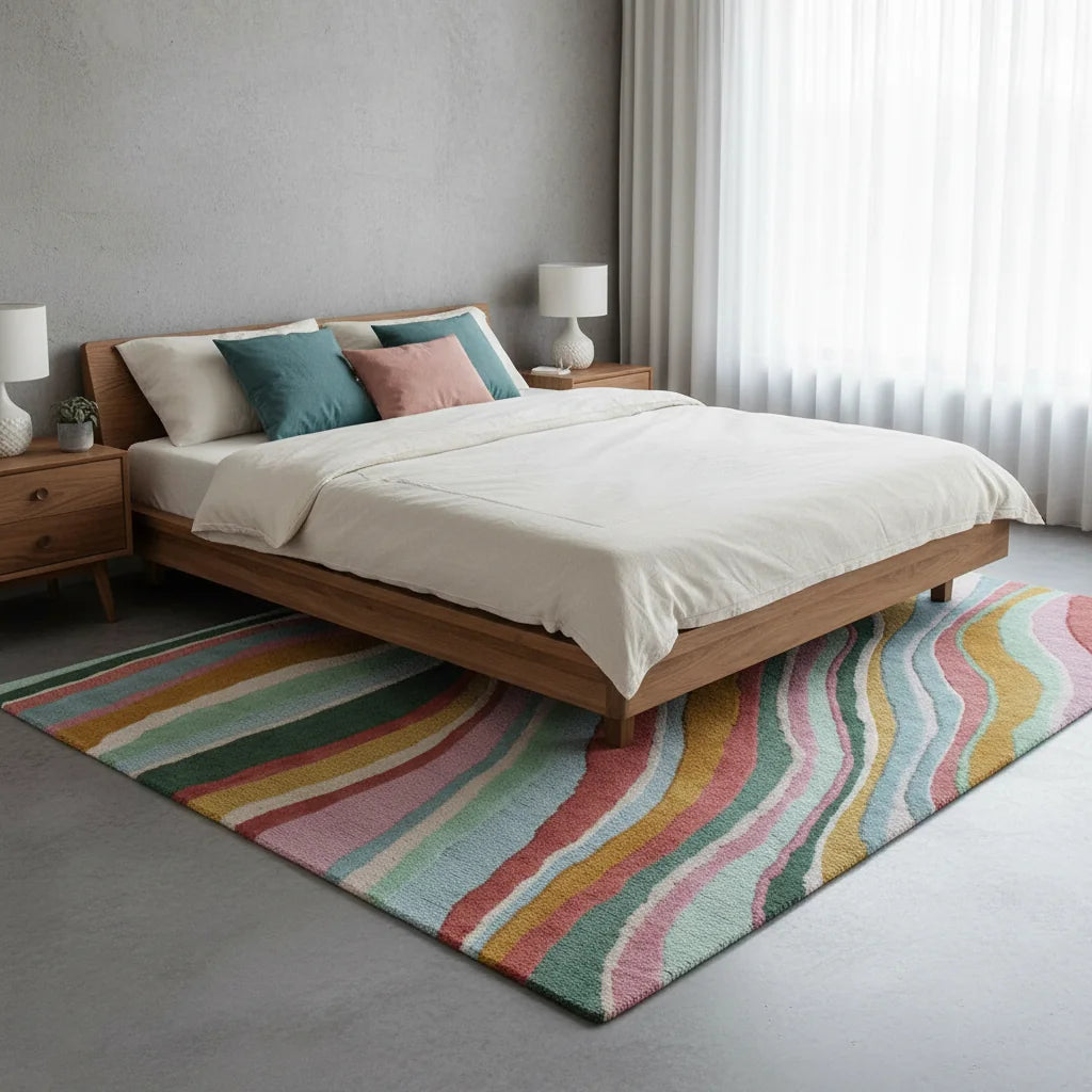 Luxury Hand Tufted Abstract Wave Wool Carpet | Multicolor Modern Area Rug with Natural Latex Anti-Skid Backing