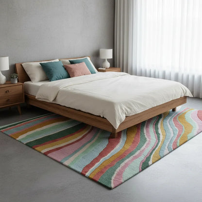 Luxury Hand Tufted Abstract Wave Wool Carpet | Multicolor Modern Area Rug with Natural Latex Anti-Skid Backing