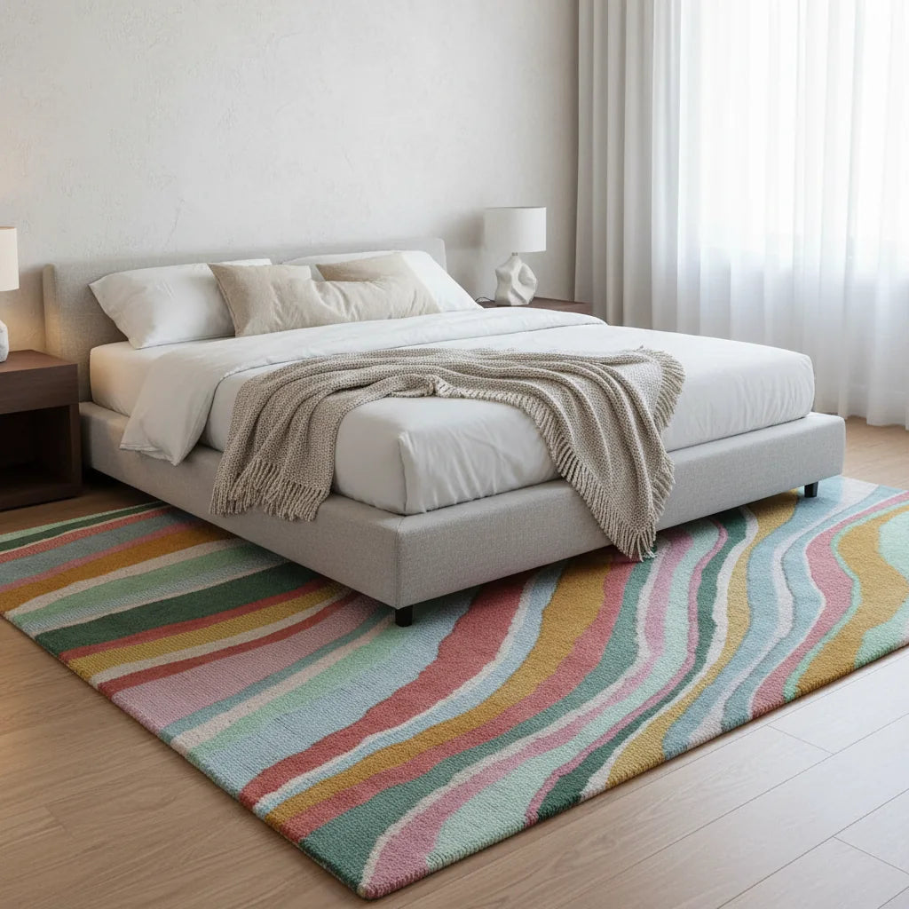 Luxury Hand Tufted Abstract Wave Wool Carpet | Multicolor Modern Area Rug with Natural Latex Anti-Skid Backing