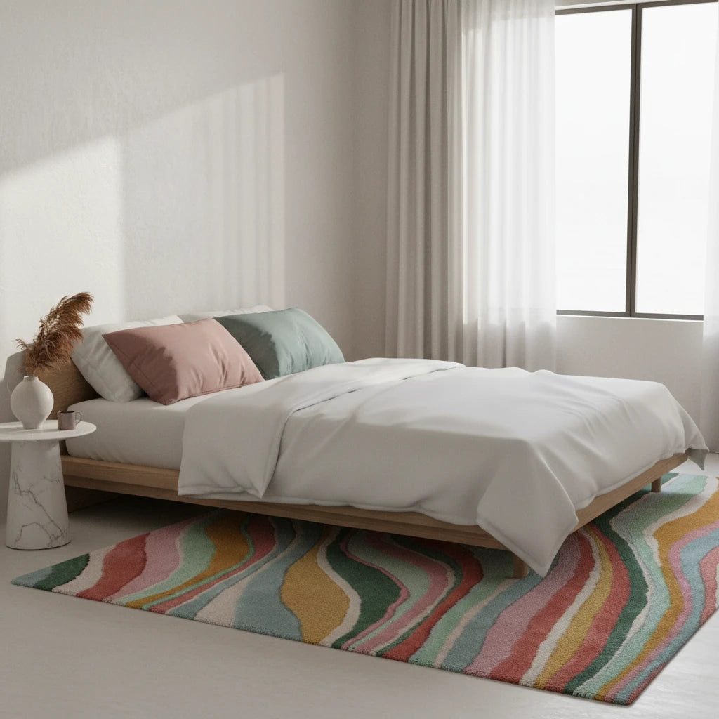 Luxury Hand Tufted Abstract Wave Wool Carpet | Multicolor Modern Area Rug with Natural Latex Anti-Skid Backing