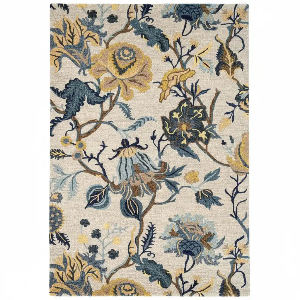 Luxury Hand Tufted Floral Wool Carpet | Vintage Botanical Area Rug with Natural Latex Anti-Skid Backing