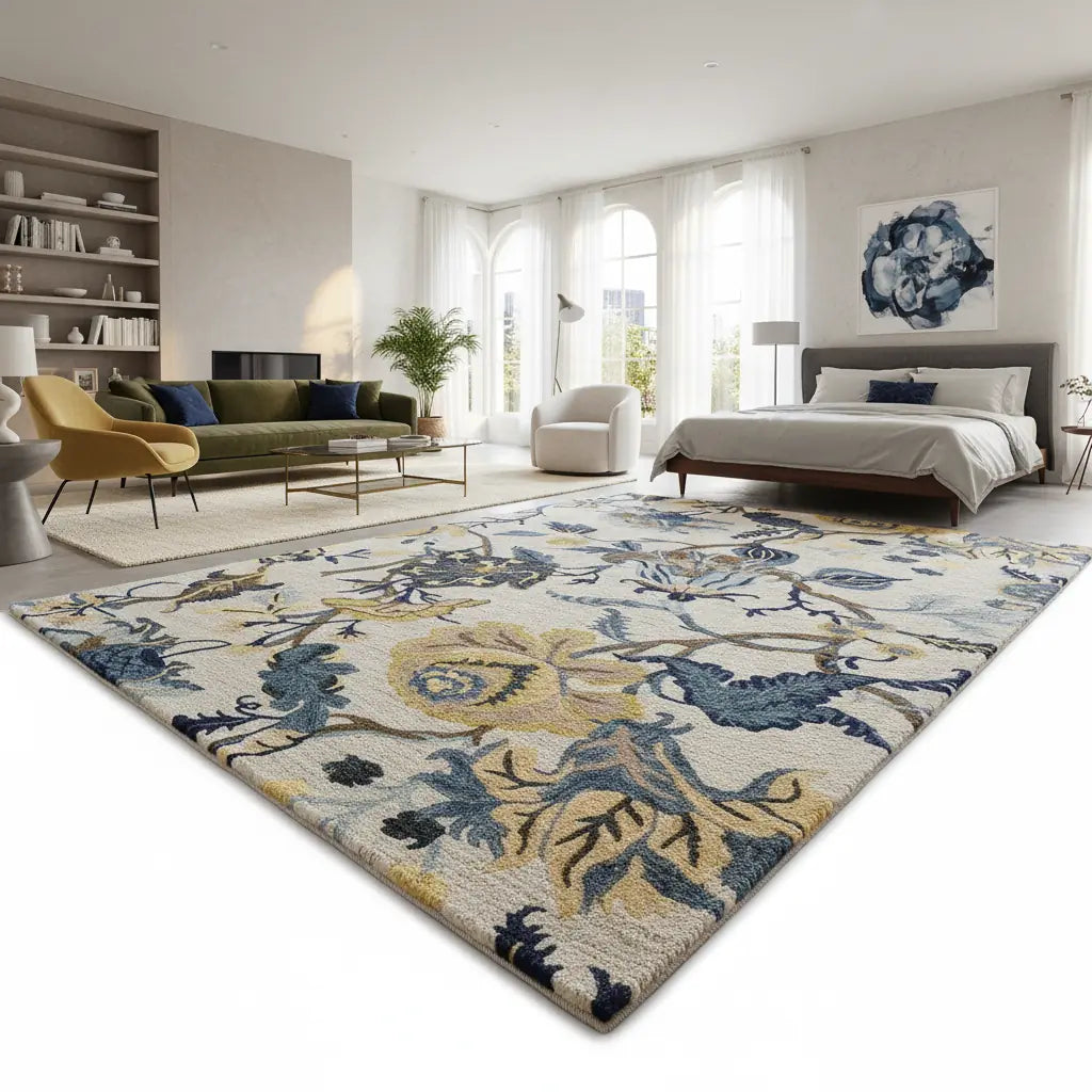 Luxury Hand Tufted Floral Wool Carpet | Vintage Botanical Area Rug with Natural Latex Anti-Skid Backing