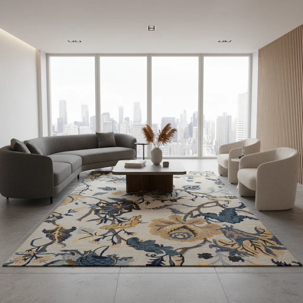 Luxury Hand Tufted Floral Wool Carpet | Vintage Botanical Area Rug with Natural Latex Anti-Skid Backing