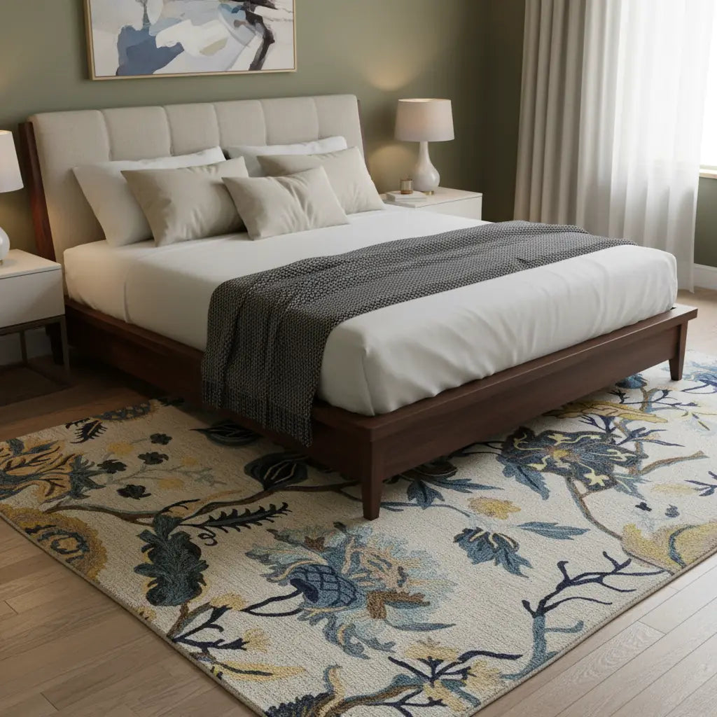 Luxury Hand Tufted Floral Wool Carpet | Vintage Botanical Area Rug with Natural Latex Anti-Skid Backing