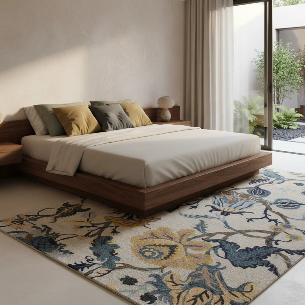 Luxury Hand Tufted Floral Wool Carpet | Vintage Botanical Area Rug with Natural Latex Anti-Skid Backing