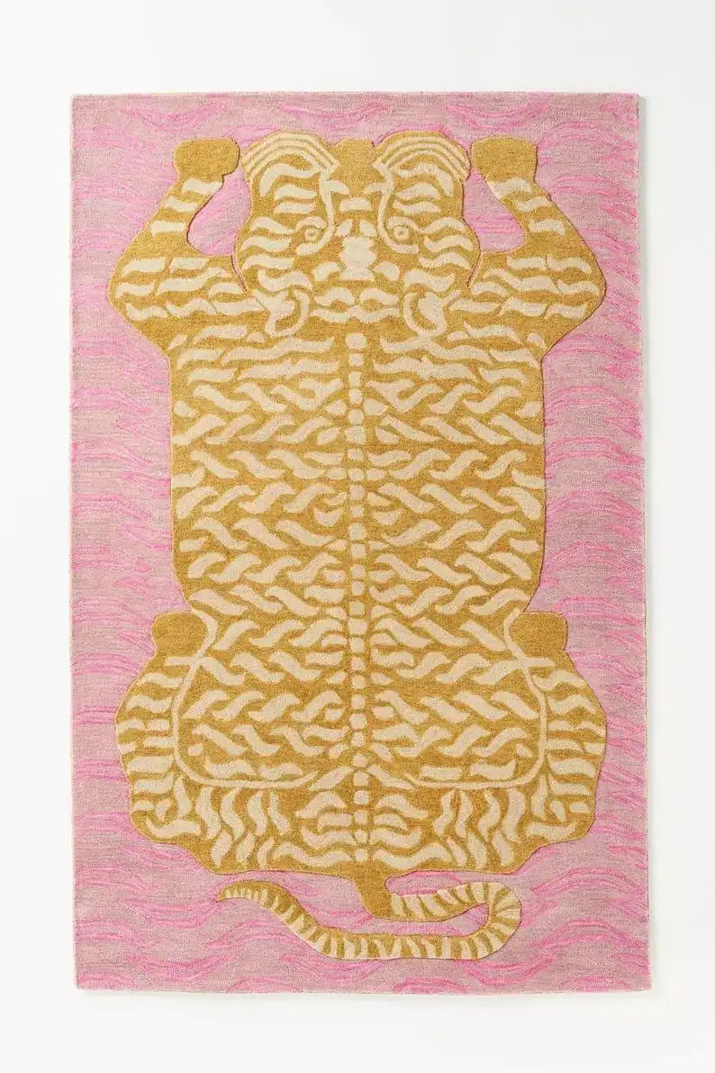Luxury Hand Tufted Tiger Wool Carpet | Modern Animal Print Area Rug with Natural Latex Anti-Skid Backing