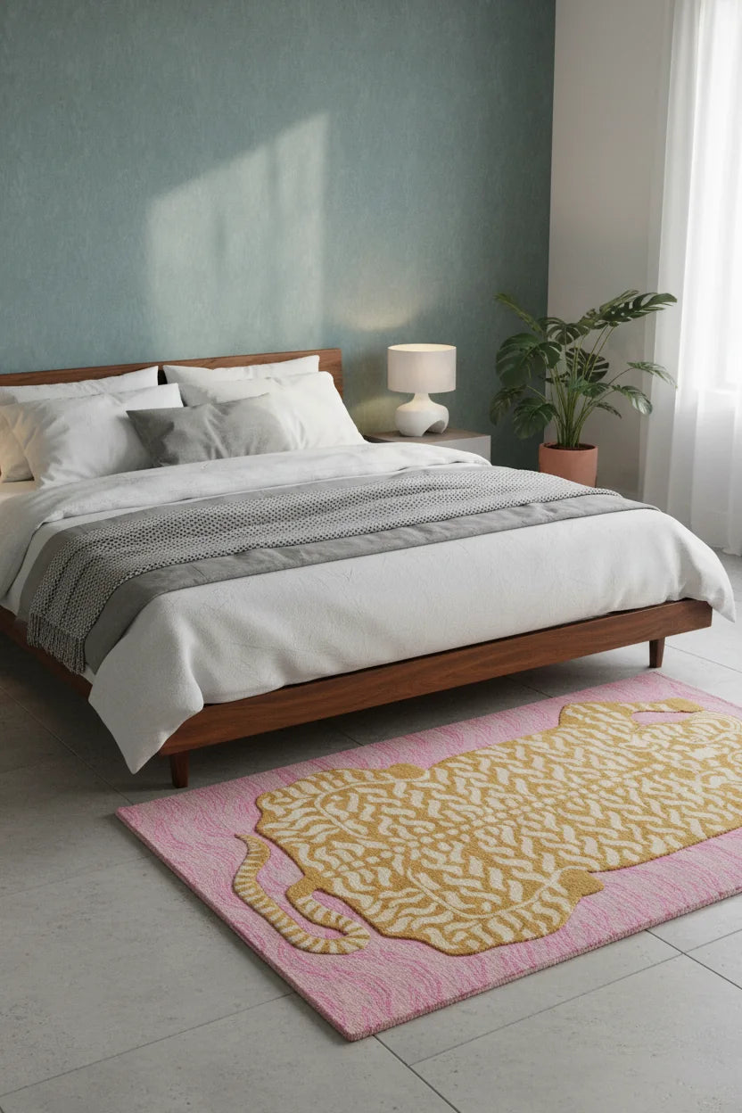 Luxury Hand Tufted Tiger Wool Carpet | Modern Animal Print Area Rug with Natural Latex Anti-Skid Backing