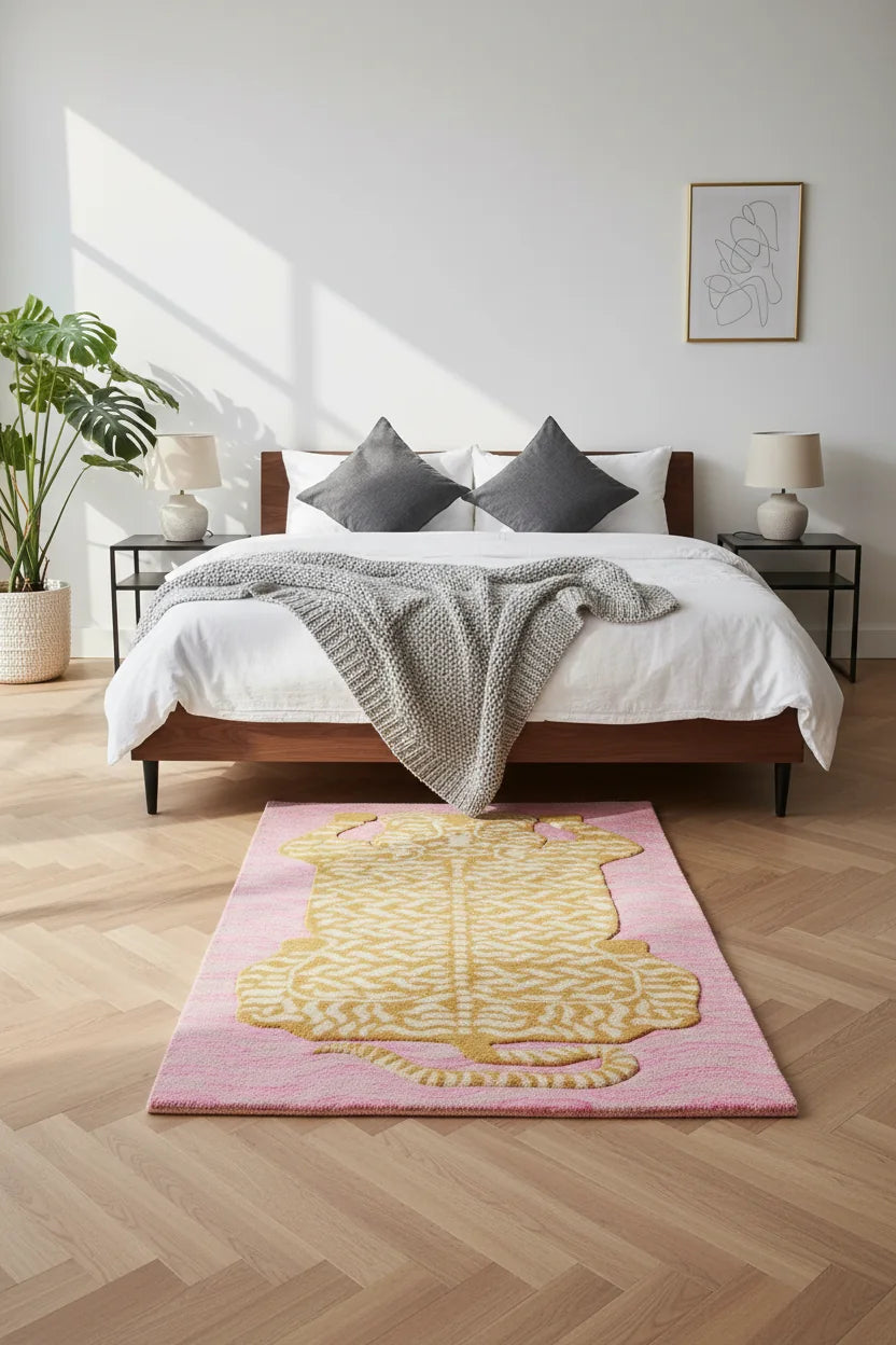 Luxury Hand Tufted Tiger Wool Carpet | Modern Animal Print Area Rug with Natural Latex Anti-Skid Backing