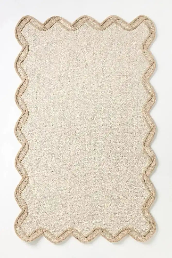 Luxury Hand Tufted Solid Wool Carpet | Scalloped Border Area Rug with Natural Latex Anti-Skid Backing