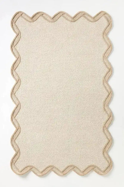 Luxury Hand Tufted Solid Wool Carpet | Scalloped Border Area Rug with Natural Latex Anti-Skid Backing