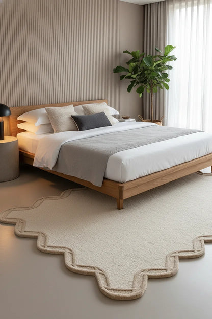 Luxury Hand Tufted Solid Wool Carpet | Scalloped Border Area Rug with Natural Latex Anti-Skid Backing