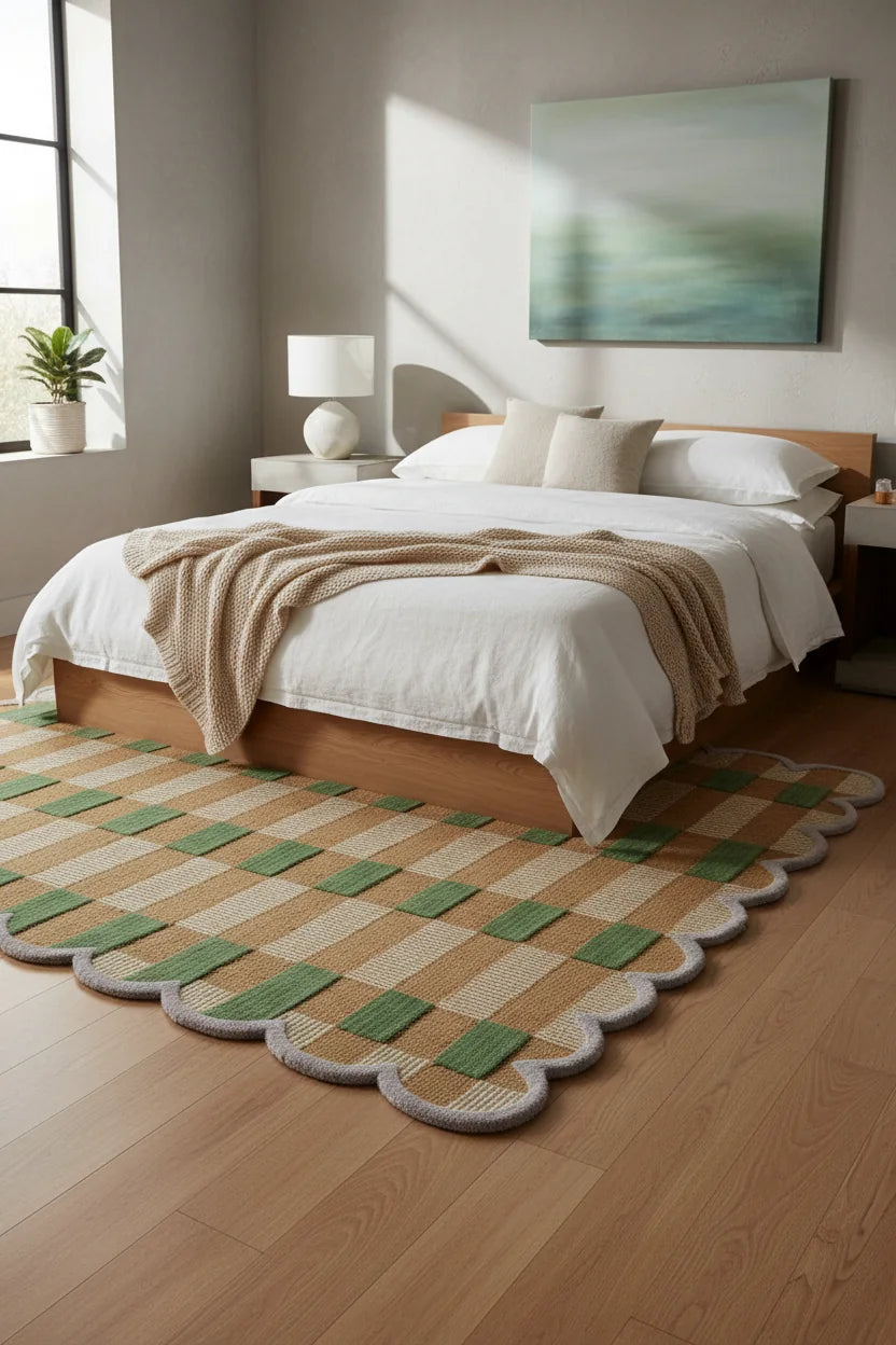Bohemian Hand Tufted Wool Carpet | Handmade Boho Rug with Natural Latex Anti-Skid Backing