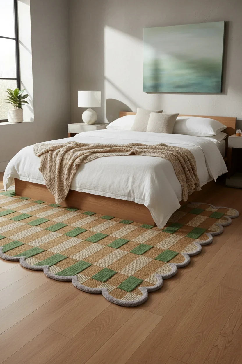 Bohemian Hand Tufted Wool Carpet | Handmade Boho Rug with Natural Latex Anti-Skid Backing