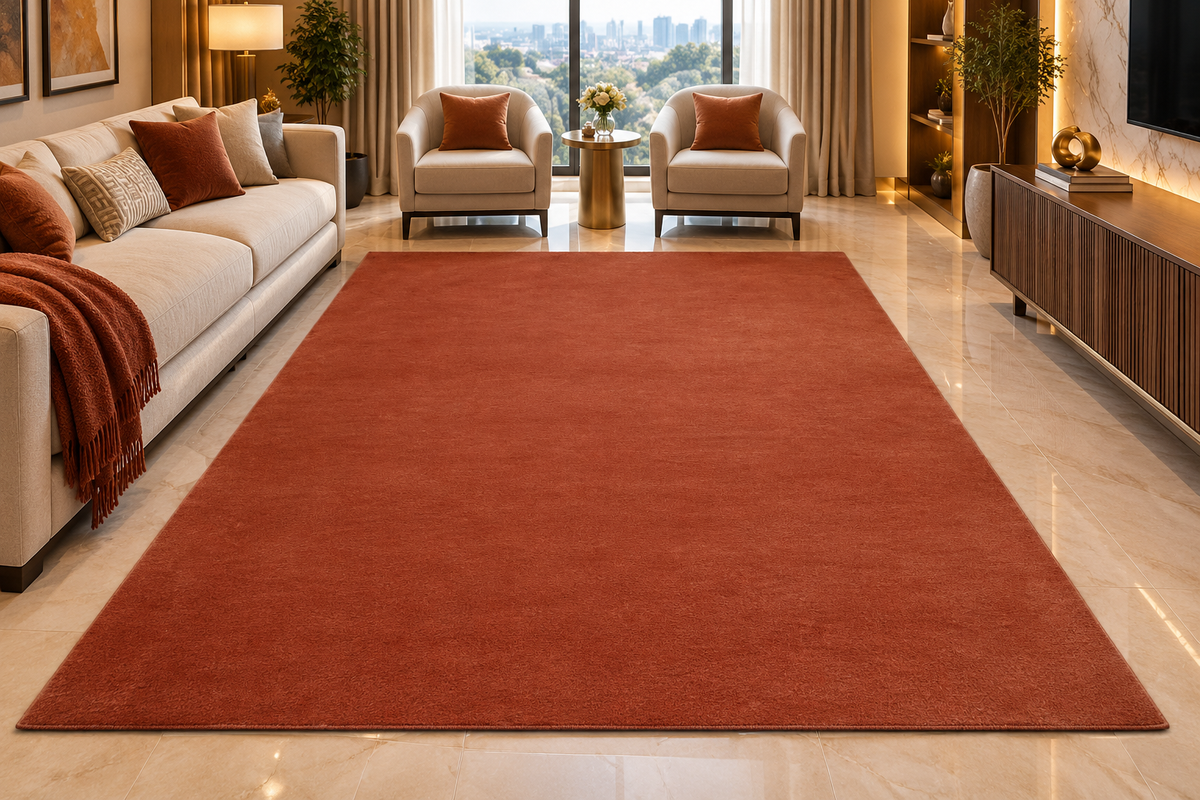 Luxury Rust Orange Hand-Tufted Wool Rug