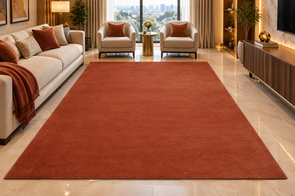 Luxury Rust Orange Hand-Tufted Wool Rug