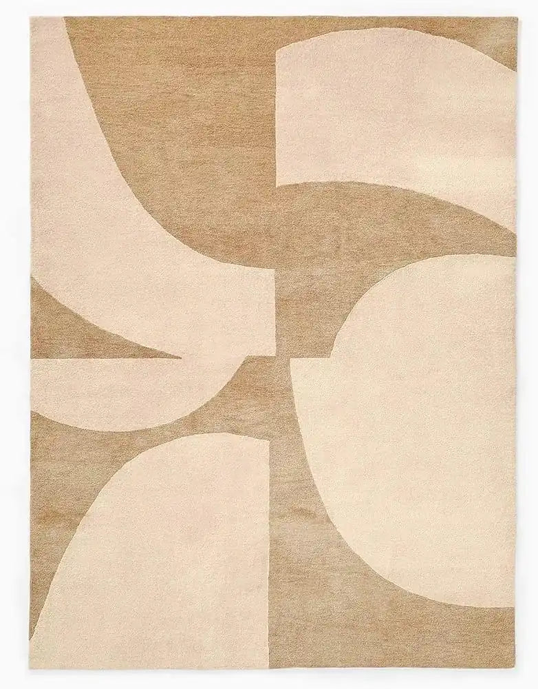 Luxury Hand Tufted Modern Abstract Wool Carpet | Minimalist Beige Area Rug with Natural Latex Anti-Skid Backing