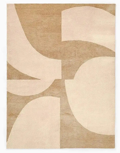 Luxury Hand Tufted Modern Abstract Wool Carpet | Minimalist Beige Area Rug with Natural Latex Anti-Skid Backing