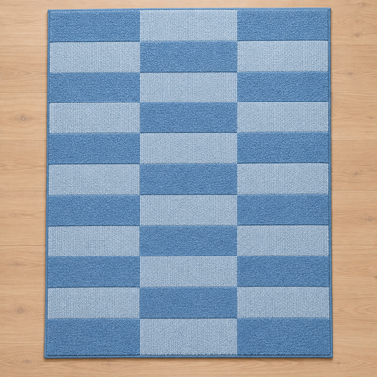 Blue Checkerboard Hand Tufted Wool Rug – Light Blue Geometric Area Rug